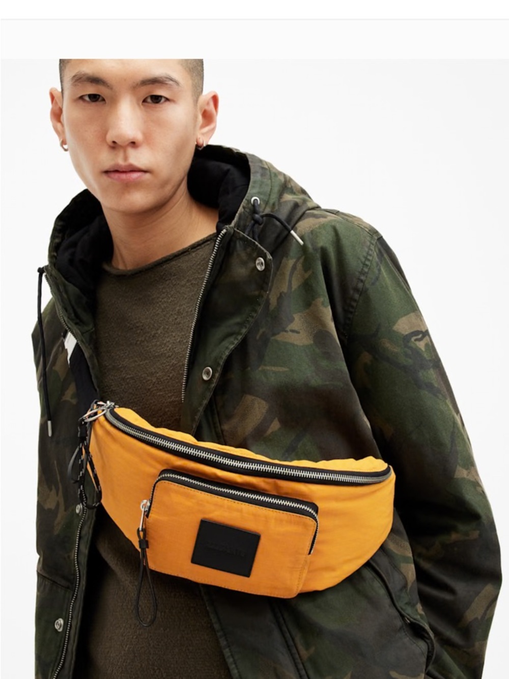 AllSaints Men’s Spitalfields Mustard Yellow Bum Bag with Black Strap
